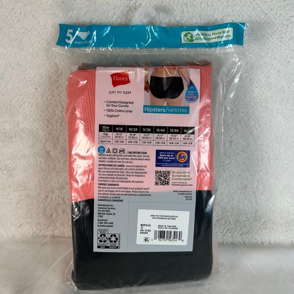 10 Pairs Hanes Just My Size Breathable Mesh Tagless Hipsters Women's Size 12/4X - Picture 4 of 6